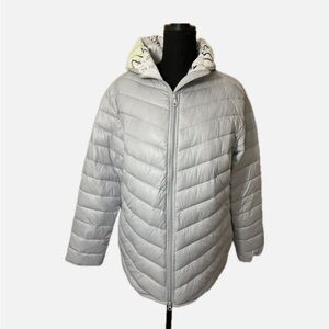 AERIE offline Gray Puffer Jacket Mid-Length Chevron Quilted XS oversized